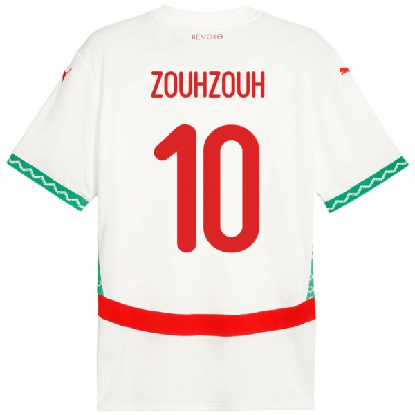 ילדים מָרוֹקוֹ Amine Zouhzouh #10 לָבָן הרחק ג'רזי 24-26 חולצה קצרה