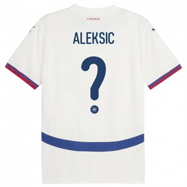 ילדים סרביה Milan Aleksic #0 לבן הרחק ג'רזי 24-26 חולצה קצרה