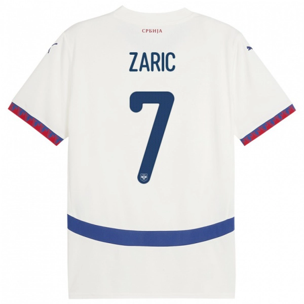 ילדים סרביה Luka Zaric #7 לבן הרחק ג'רזי 24-26 חולצה קצרה