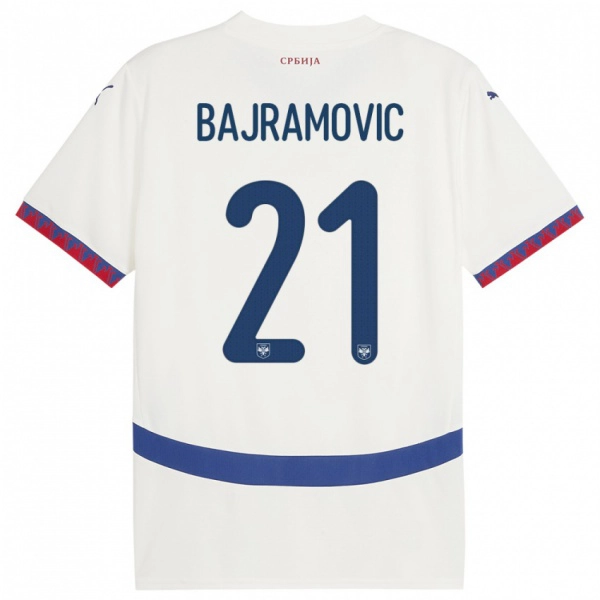 ילדים סרביה Eldin Bajramovic #21 לבן הרחק ג'רזי 24-26 חולצה קצרה