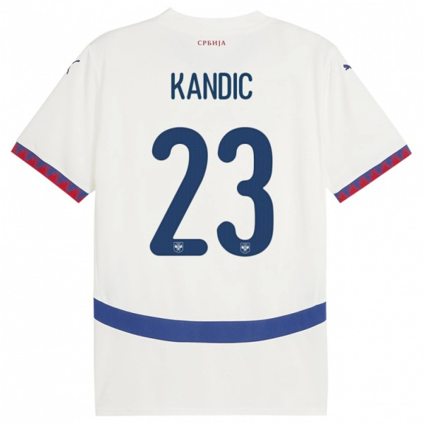 ילדים סרביה Marko Kandic #23 לבן הרחק ג'רזי 24-26 חולצה קצרה