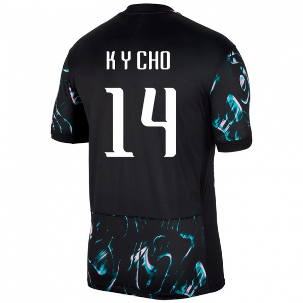 ילדים דרום קוריאה Yun-Kwon Cho #14 שָׁחוֹר הרחק ג'רזי 24-26 חולצה קצרה