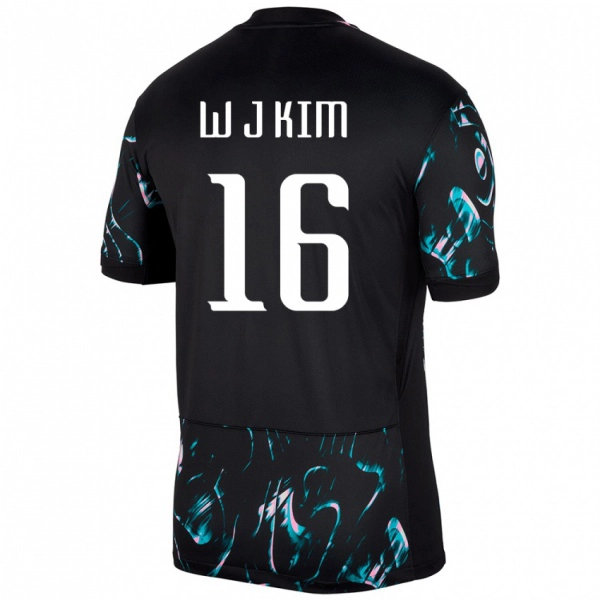 ילדים דרום קוריאה Ji-Woo Kim #16 שָׁחוֹר הרחק ג'רזי 24-26 חולצה קצרה