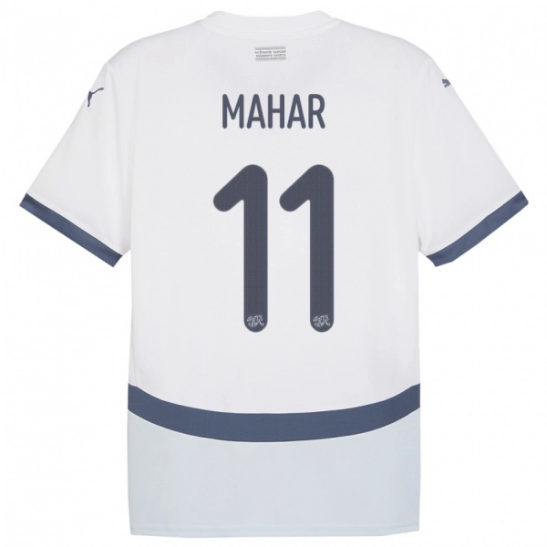 ילדים שווייץ Sajawal Mahar #11 לבן הרחק ג'רזי 24-26 חולצה קצרה