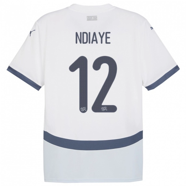 ילדים שווייץ Ahmadou Ndiaye #12 לבן הרחק ג'רזי 24-26 חולצה קצרה