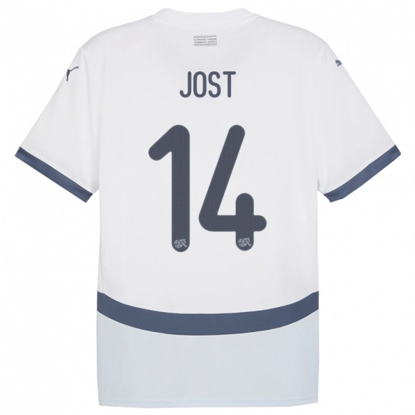 ילדים שווייץ Tristan Jost #14 לבן הרחק ג'רזי 24-26 חולצה קצרה