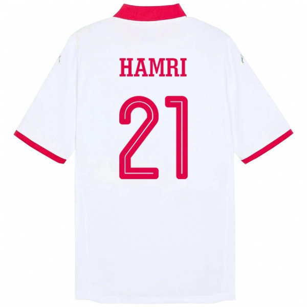 ילדים תוניסיה Rabii Hamri #21 לָבָן הרחק ג'רזי 24-26 חולצה קצרה