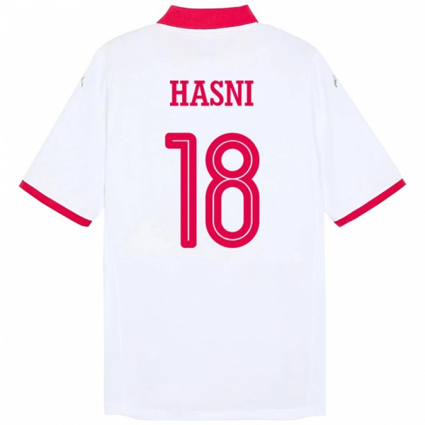 ילדים תוניסיה Zinedine Hasni #18 לָבָן הרחק ג'רזי 24-26 חולצה קצרה
