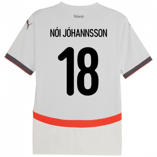 ילדים אִיסלַנד Sigurdur Nói Jóhannsson #18 לָבָן הרחק ג'רזי 24-26 חולצה קצרה