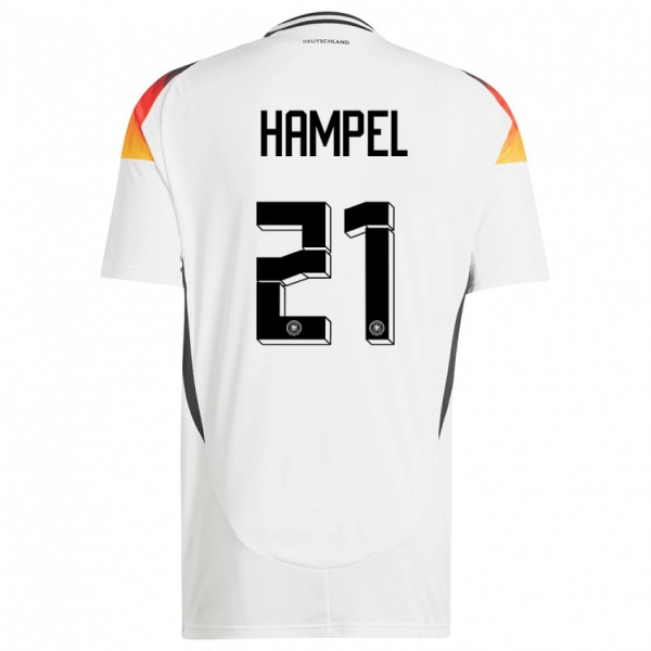 גברים גרמניה Luca Hampel #21 לבן ג'רזי ביתית 24-26 חולצה קצרה