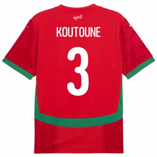 גברים מָרוֹקוֹ Hamza Koutoune #3 אָדוֹם ג'רזי ביתית 24-26 חולצה קצרה