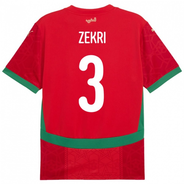 גברים מָרוֹקוֹ Moncef Zekri #3 אָדוֹם ג'רזי ביתית 24-26 חולצה קצרה