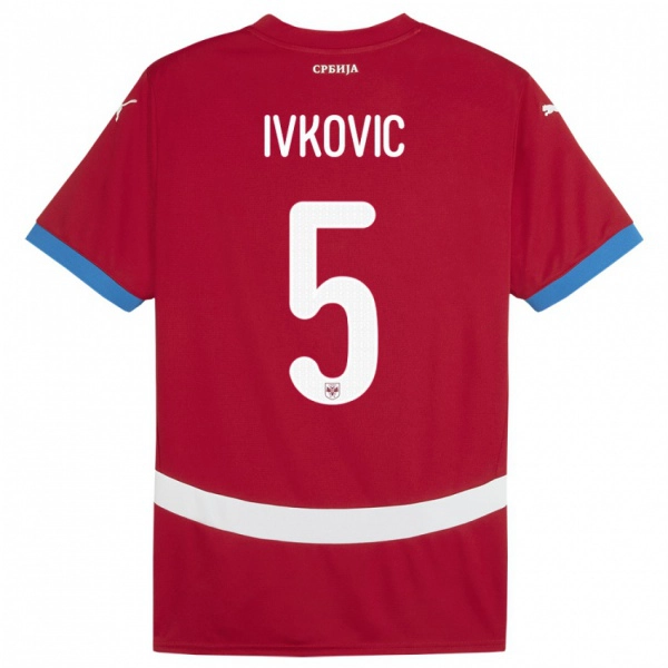 גברים סרביה Ognjen Ivkovic #5 אָדוֹם ג'רזי ביתית 24-26 חולצה קצרה