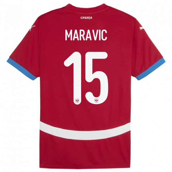 גברים סרביה Mateo Maravic #15 אָדוֹם ג'רזי ביתית 24-26 חולצה קצרה