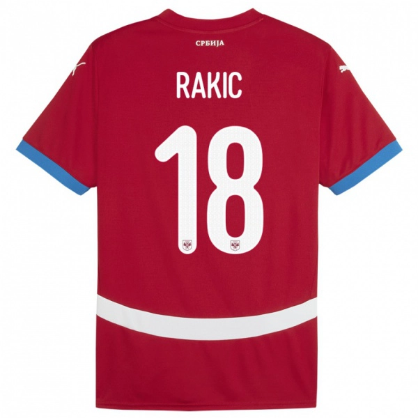 גברים סרביה Strahinja Rakic #18 אָדוֹם ג'רזי ביתית 24-26 חולצה קצרה
