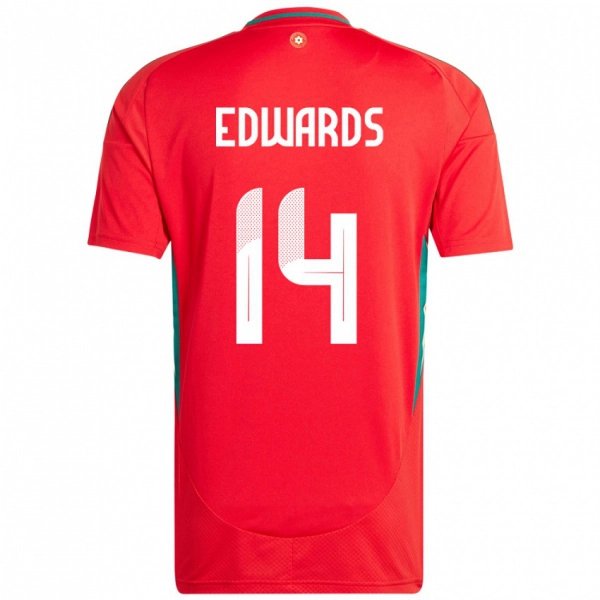 גברים ויילס Noah Edwards #14 אָדוֹם ג'רזי ביתית 24-26 חולצה קצרה