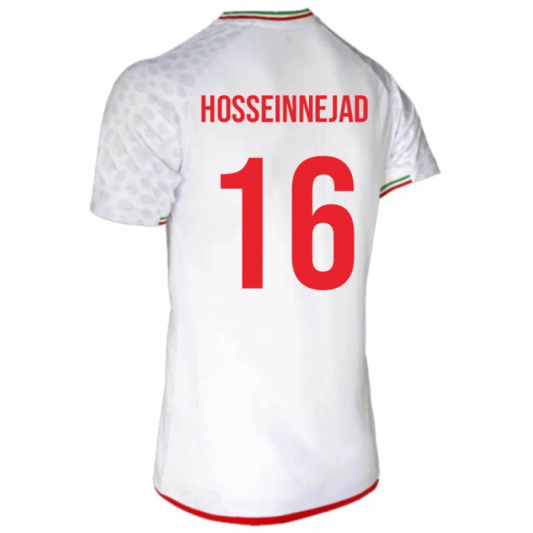 גברים איראן Mohammadjavad Hosseinnejad #16 לָבָן ג'רזי ביתית 24-26 חולצה קצרה