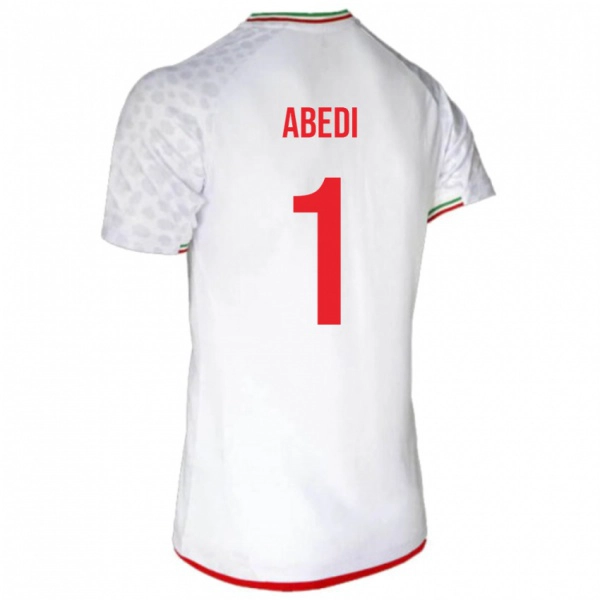 גברים איראן Amirmohammad Abedi #1 לָבָן ג'רזי ביתית 24-26 חולצה קצרה