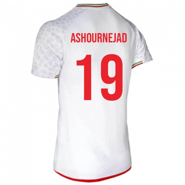 גברים איראן Amirali Ashournejad #19 לָבָן ג'רזי ביתית 24-26 חולצה קצרה