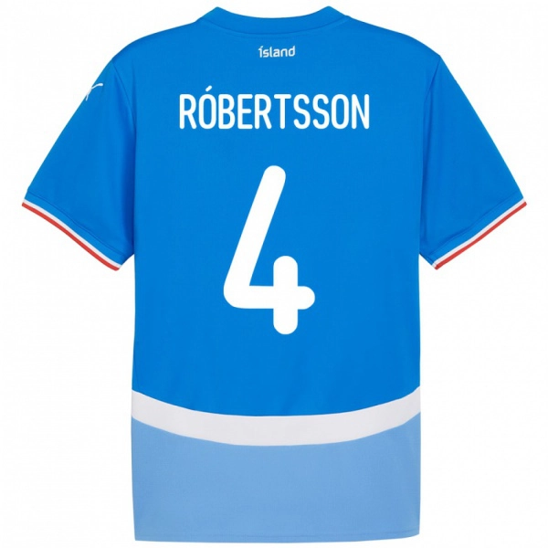 גברים אִיסלַנד Logi Hrafn Róbertsson #4 כְּחוֹל ג'רזי ביתית 24-26 חולצה קצרה