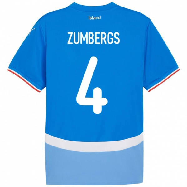 גברים אִיסלַנד Aron Kristinn Zumbergs #4 כְּחוֹל ג'רזי ביתית 24-26 חולצה קצרה