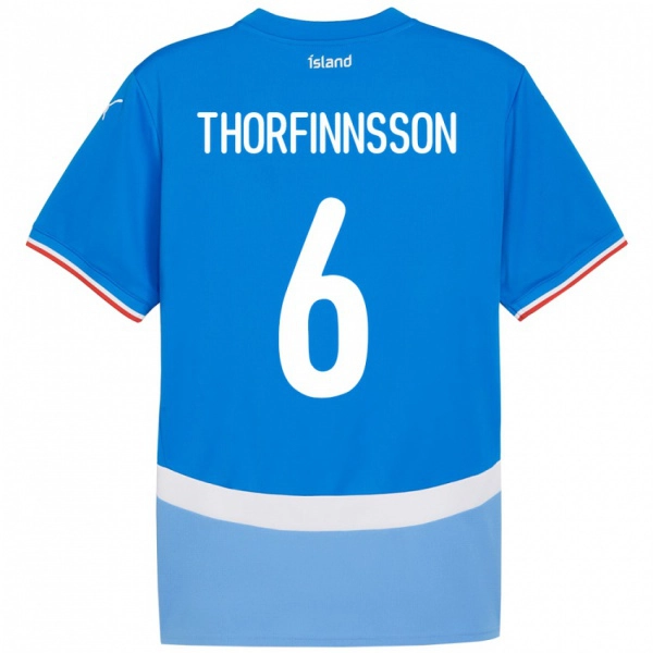 גברים אִיסלַנד Mikael Máni Thorfinnsson #6 כְּחוֹל ג'רזי ביתית 24-26 חולצה קצרה