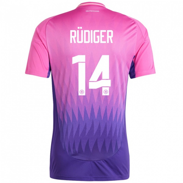 גברים גרמניה Fin-Luca Rüdiger #14 ורוד סגול הרחק ג'רזי 24-26 חולצה קצרה