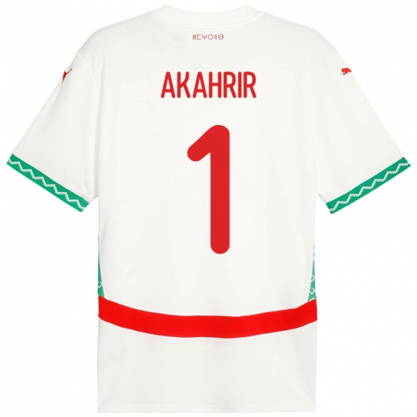 גברים מָרוֹקוֹ Mohamed Akahrir #1 לָבָן הרחק ג'רזי 24-26 חולצה קצרה