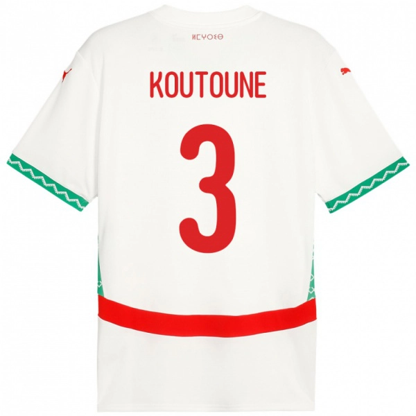 גברים מָרוֹקוֹ Hamza Koutoune #3 לָבָן הרחק ג'רזי 24-26 חולצה קצרה
