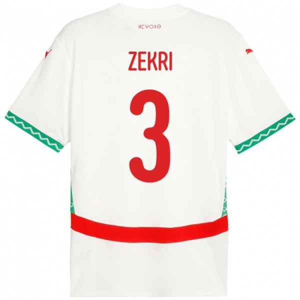 גברים מָרוֹקוֹ Moncef Zekri #3 לָבָן הרחק ג'רזי 24-26 חולצה קצרה