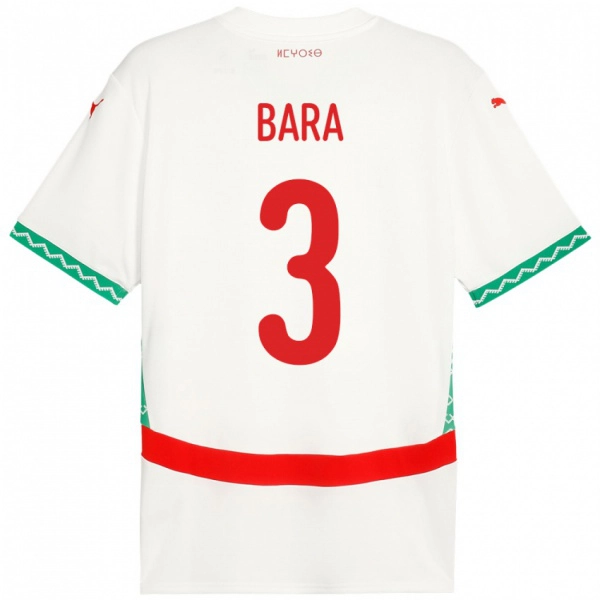 גברים מָרוֹקוֹ Saad Bara #3 לָבָן הרחק ג'רזי 24-26 חולצה קצרה