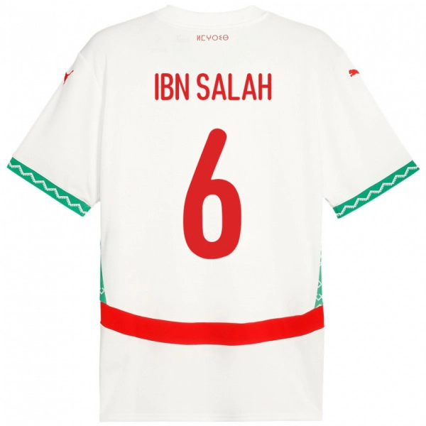 גברים מָרוֹקוֹ Oualid Ibn Salah #6 לָבָן הרחק ג'רזי 24-26 חולצה קצרה