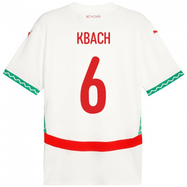 גברים מָרוֹקוֹ Hamza Kbach #6 לָבָן הרחק ג'רזי 24-26 חולצה קצרה