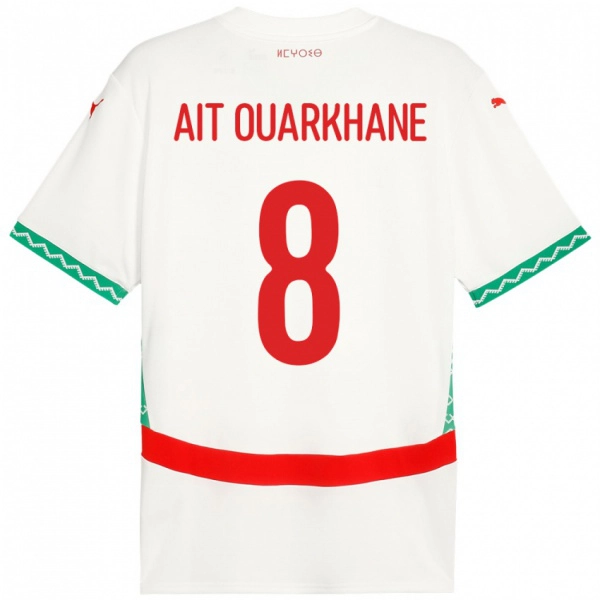 גברים מָרוֹקוֹ Khalid Aït Ouarkhane #8 לָבָן הרחק ג'רזי 24-26 חולצה קצרה