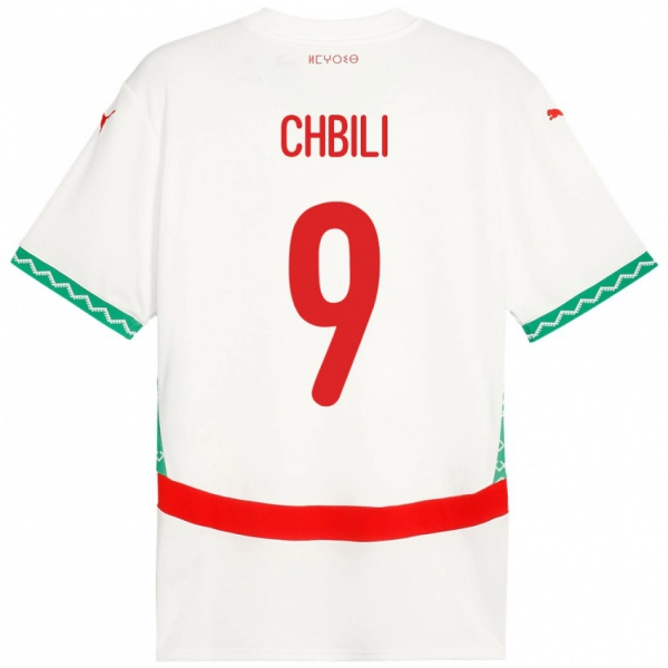 גברים מָרוֹקוֹ Ismail Chbili #9 לָבָן הרחק ג'רזי 24-26 חולצה קצרה