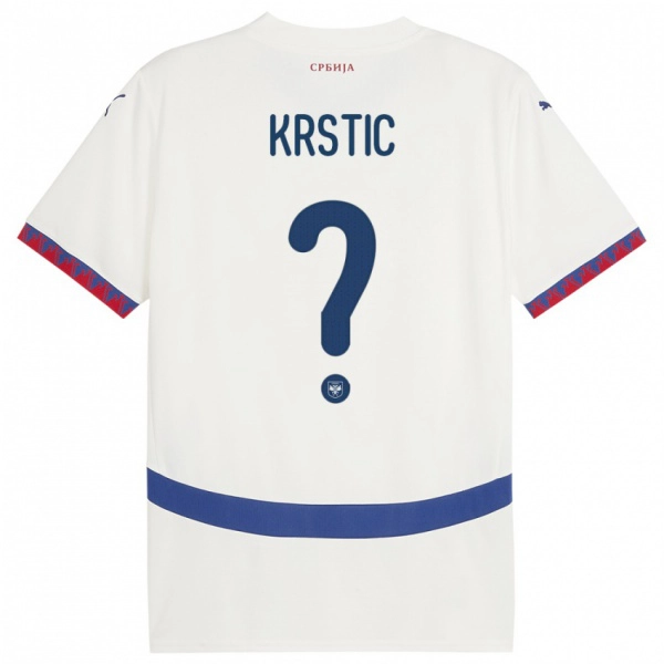 גברים סרביה Nikola Krstic #0 לבן הרחק ג'רזי 24-26 חולצה קצרה