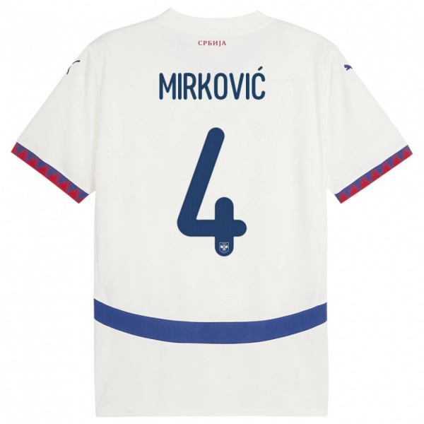 גברים סרביה Nemanja Mirković #4 לבן הרחק ג'רזי 24-26 חולצה קצרה