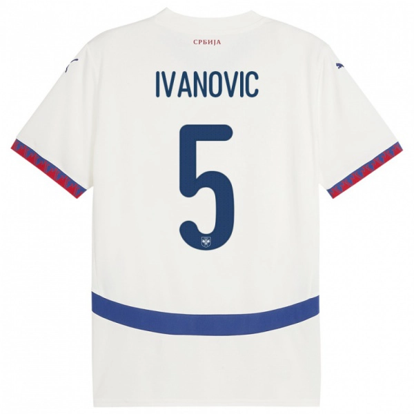 גברים סרביה Mijat Ivanovic #5 לבן הרחק ג'רזי 24-26 חולצה קצרה