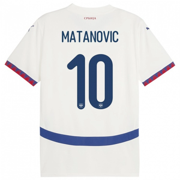 גברים סרביה Ognjen Matanovic #10 לבן הרחק ג'רזי 24-26 חולצה קצרה