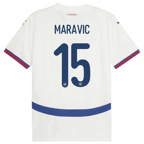 גברים סרביה Mateo Maravic #15 לבן הרחק ג'רזי 24-26 חולצה קצרה