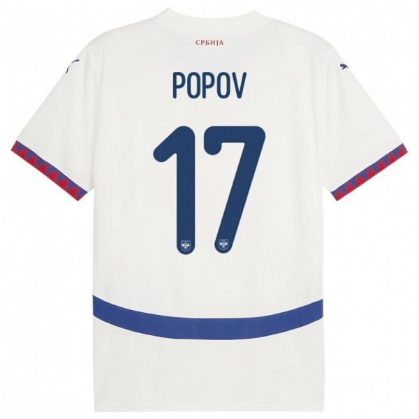 גברים סרביה Andrej Popov #17 לבן הרחק ג'רזי 24-26 חולצה קצרה