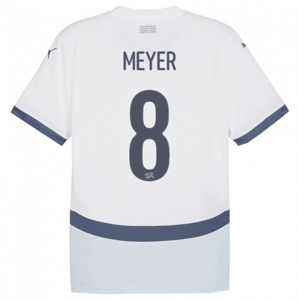 גברים שווייץ Tim Meyer #8 לבן הרחק ג'רזי 24-26 חולצה קצרה