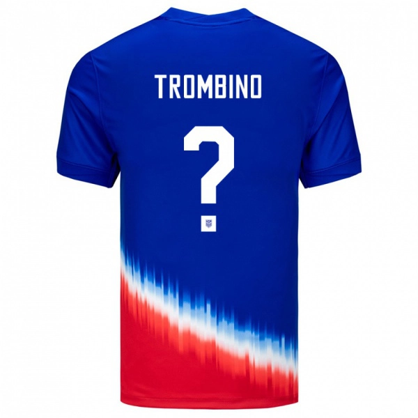 גברים ארצות הברית Caleb Trombino #0 כְּחוֹל הרחק ג'רזי 24-26 חולצה קצרה