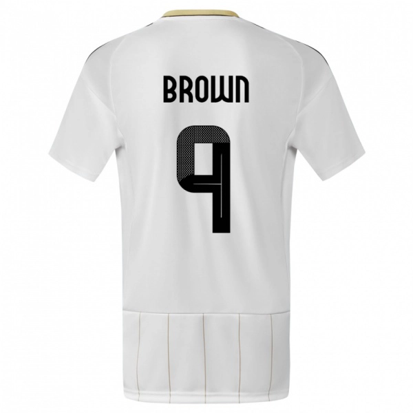 גברים קוסטה ריקה Marcos Brown #9 לבן הרחק ג'רזי 24-26 חולצה קצרה