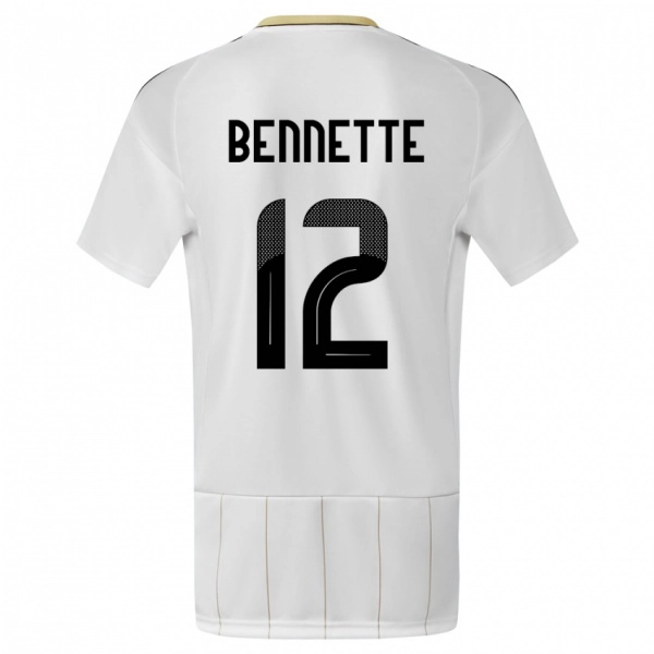 גברים קוסטה ריקה Nick Bennette #12 לבן הרחק ג'רזי 24-26 חולצה קצרה