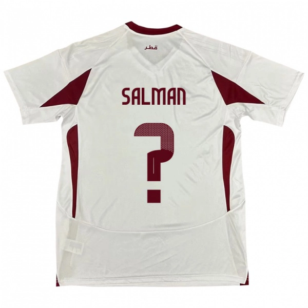 גברים קטאר Youssef Salman #0 לָבָן הרחק ג'רזי 24-26 חולצה קצרה