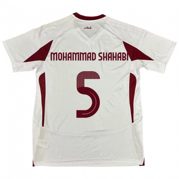 גברים קטאר Ali Mohammad Shahabi #5 לָבָן הרחק ג'רזי 24-26 חולצה קצרה