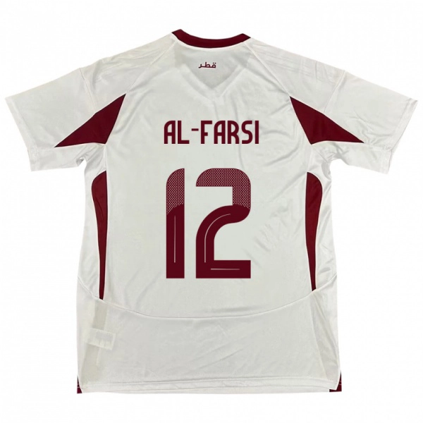 גברים קטאר Faiz Al-Farsi #12 לָבָן הרחק ג'רזי 24-26 חולצה קצרה