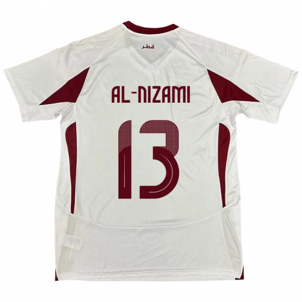 גברים קטאר Yousef Mohammad Al-Nizami #13 לָבָן הרחק ג'רזי 24-26 חולצה קצרה