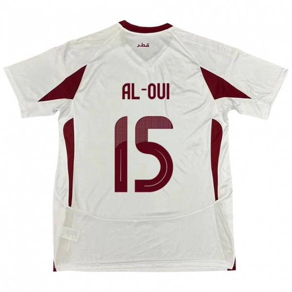 גברים קטאר Ayoub Al-Oui #15 לָבָן הרחק ג'רזי 24-26 חולצה קצרה